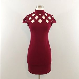 NWT Boohoo Maroon Cross Cut Out Neckline Dress